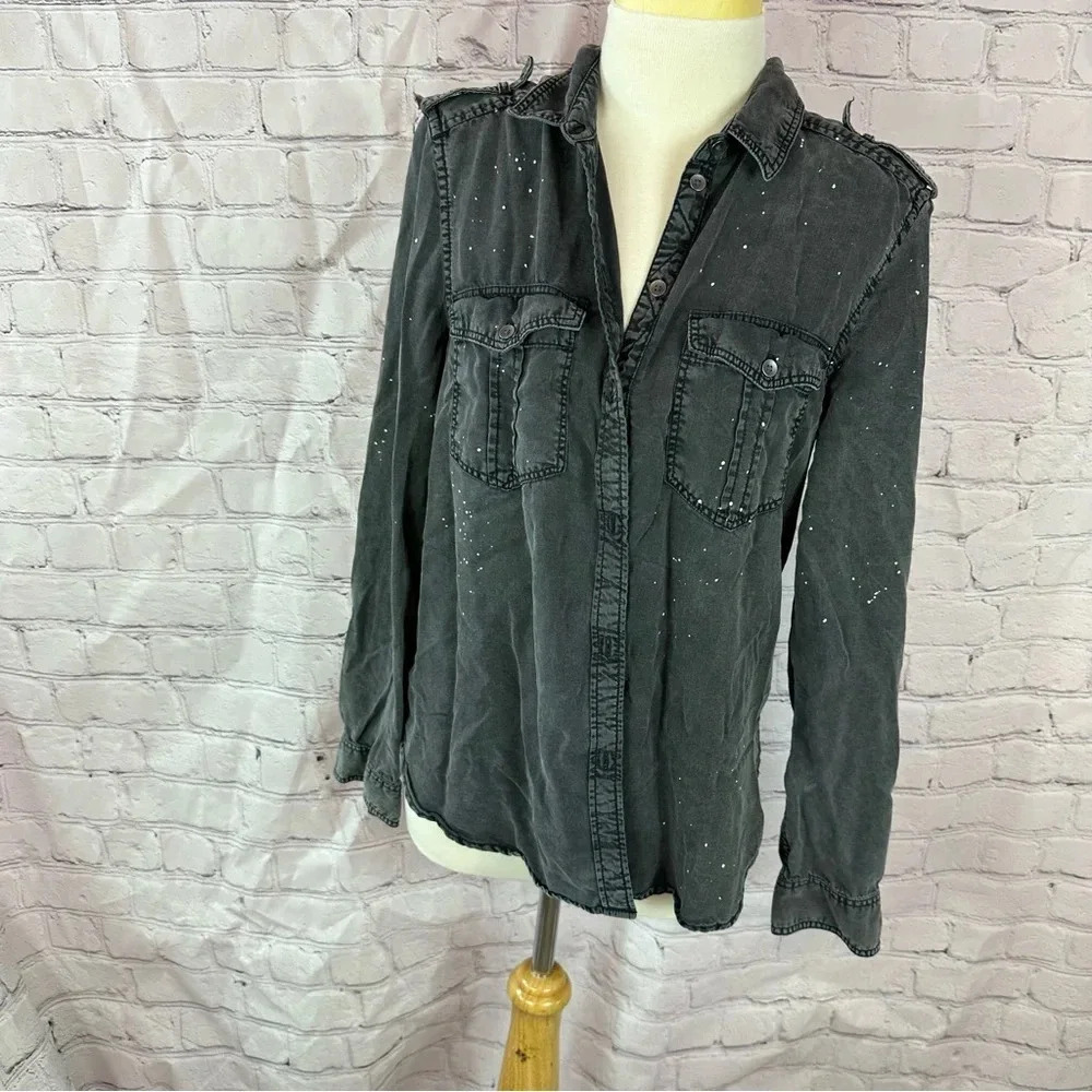 american eagle outfitters boyfriend fit long sleeve top black washed sz medium